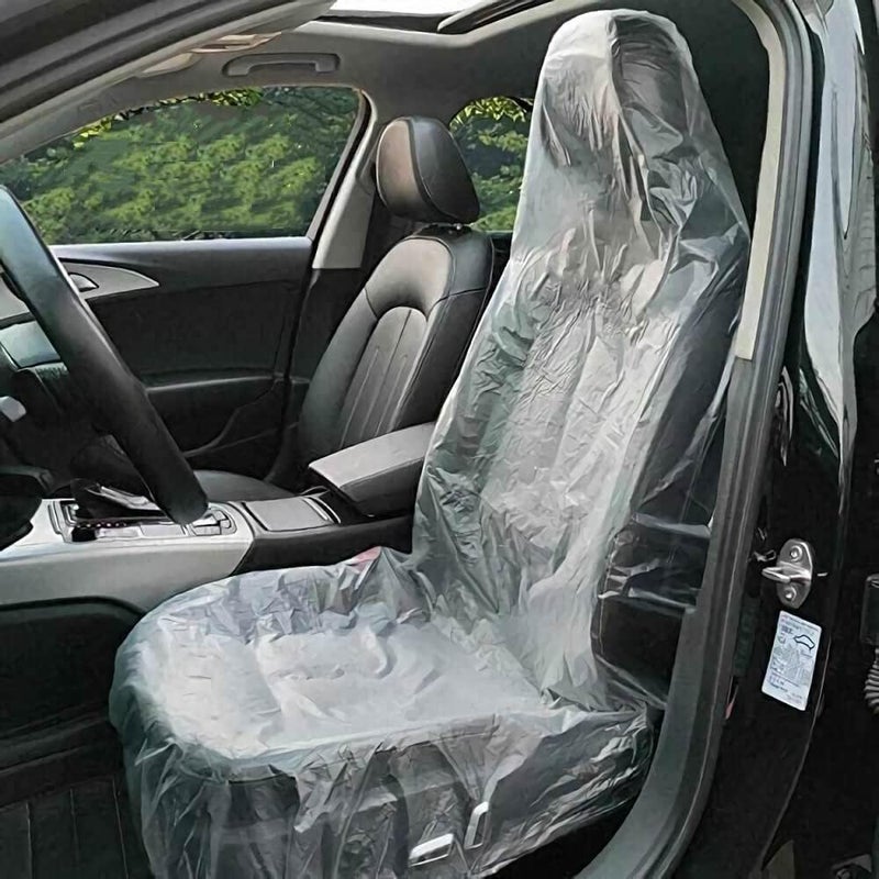 JESUNK 100 Pieces Disposable Seat Covers, Car Disposable Universal Plastic Seat Covers for Airplane Seats, Salon Chairs, Restaurant Seats, Bus Seats & More (100 Pieces) - Image 1